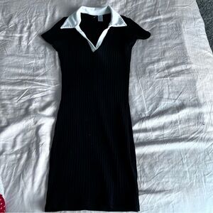 Black dress with white collar- v-neck - barely worn - good condition